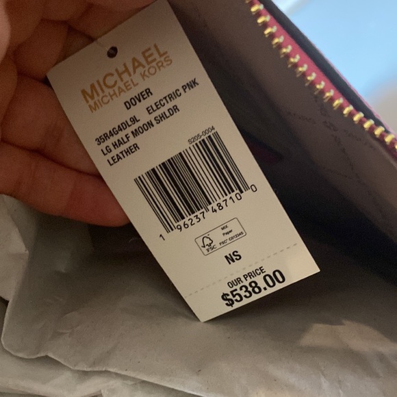 NWT MIchael Kors Dover Large Half Moon Shoulder Bag Hobo Electric Pink Leather - Picture 13 of 16